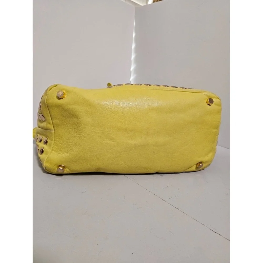 Rebecca Minkoff Devote Tote Leather Hobo Bag Yellow Studded Moto Edgy Y2K Boho ~